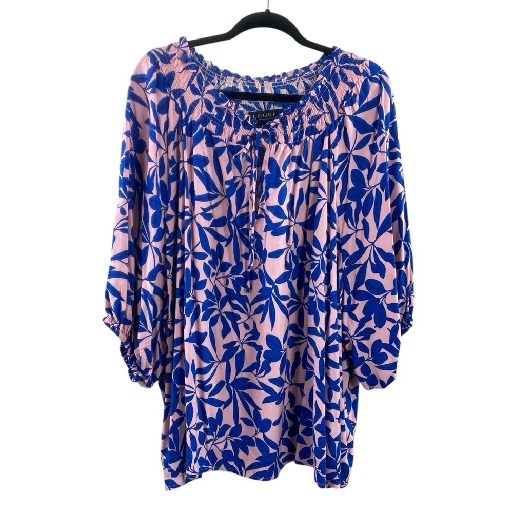 Eloquii Women’s Pink Blue Floral Design Stretch Neck‎ Viscose Blouse Sz 26 Plus